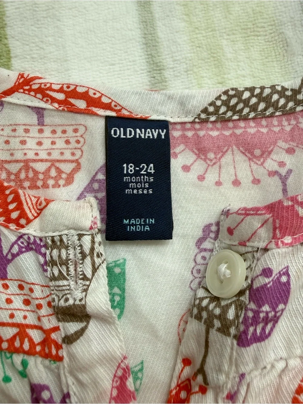 Old Navy White Peasant Top with Multicolor Bird & Flower Print